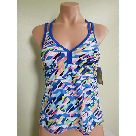 Go by Gossip Crossed Signals printed racer back tankini top size M - Picture 3 of 4